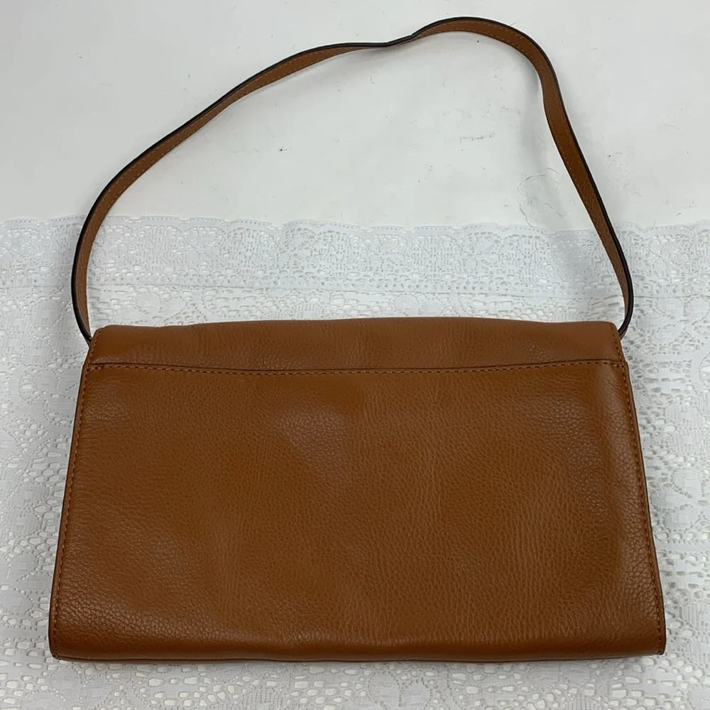 Michael Kors Leather Slim Shoulder handbag purse Brown Gold trim Lined Pockets